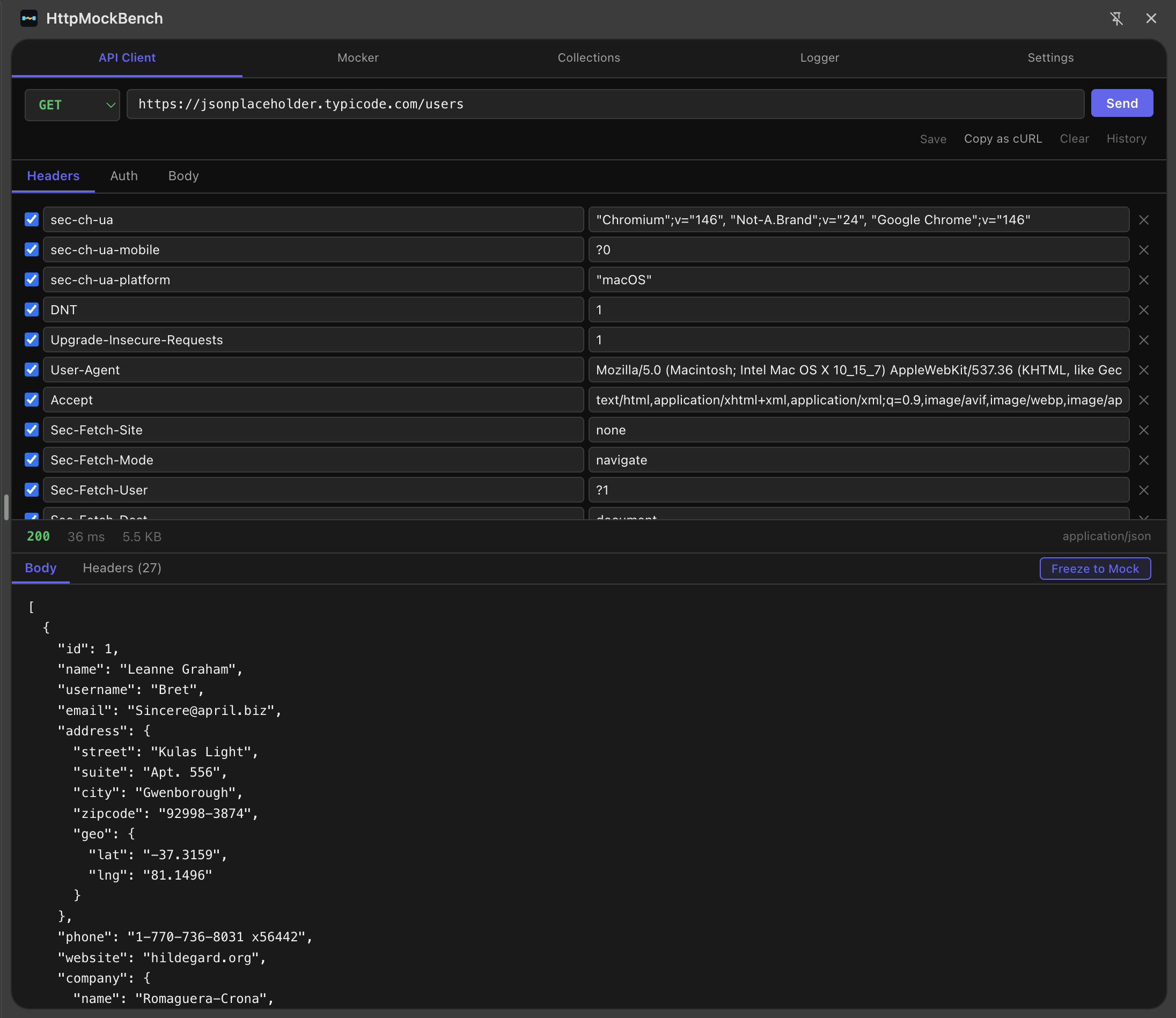 API Client — Send HTTP requests with headers, auth and body